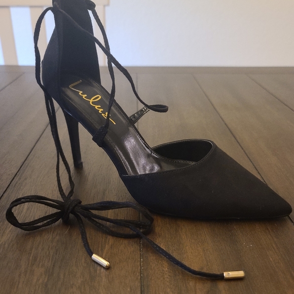 Lulu's Mary's Suede laceup heels. - Picture 2 of 4